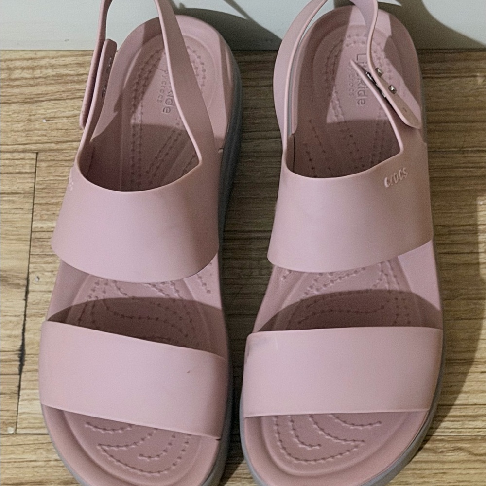 CROCS Pink Platform Slide Sandals with Gray Sole, - Picture 5 of 9